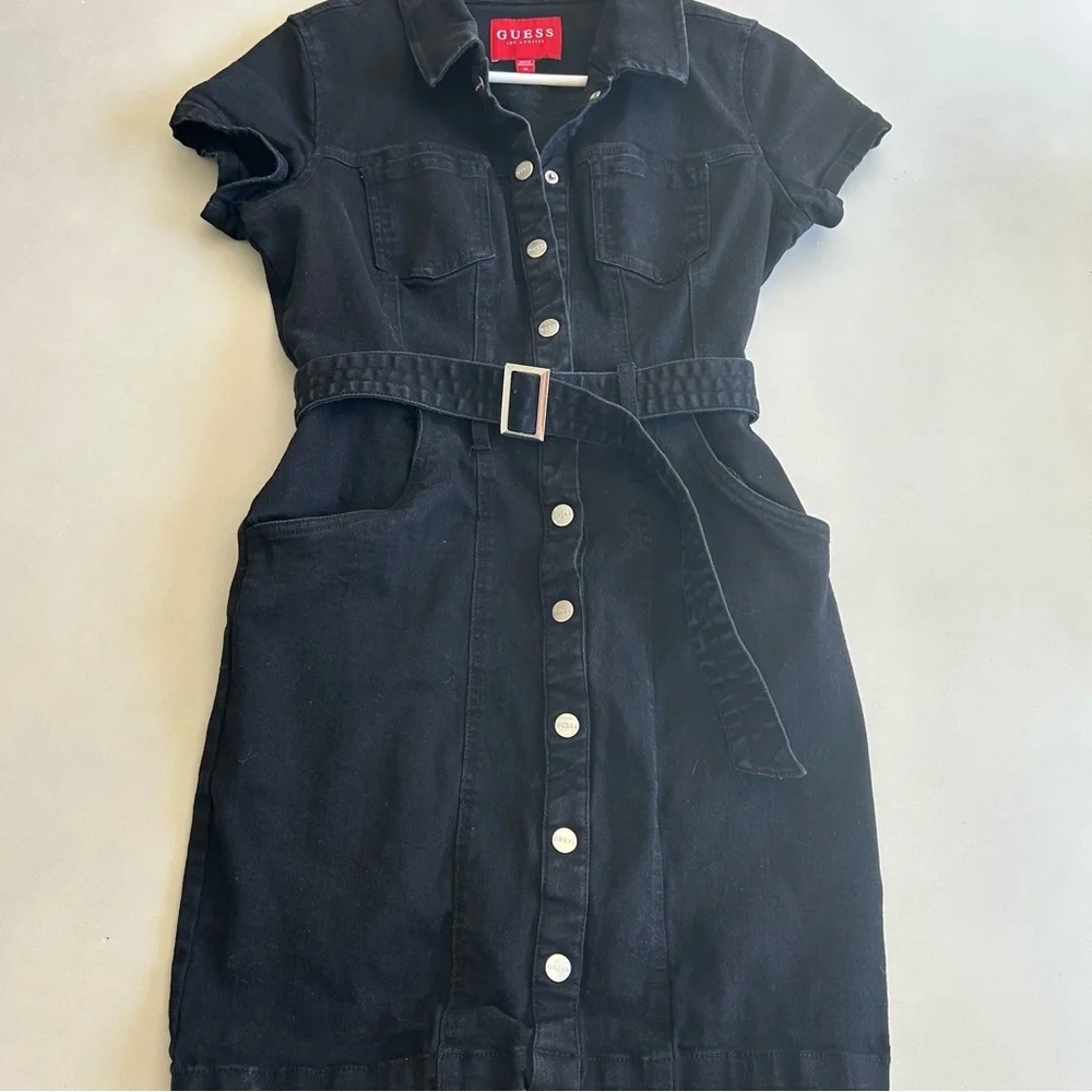 Guess Black Button Down Denim Dress Size M - Picture 1 of 6